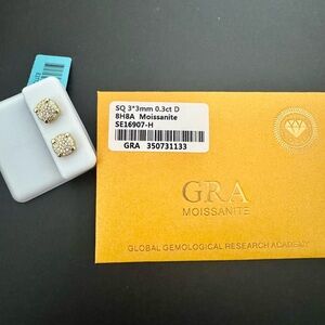 GRA Moissanite Square Halo Stud Earrings - White/Silver